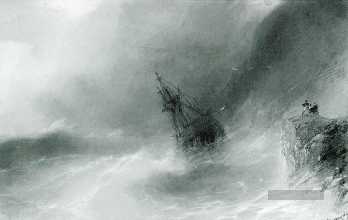 das Schiff geworfen auf den Felsen 1874 Verspielt Ivan Aiwasowski russisch Ölgemälde